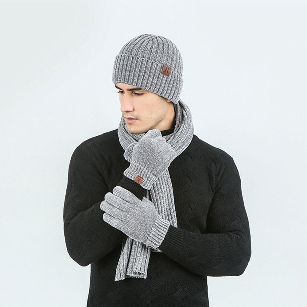 Men Women Knitted Beanie Cap Beanie Hat Ladies Hat Hat Scarf Gloves Set Warm Touchscreen Gloves
