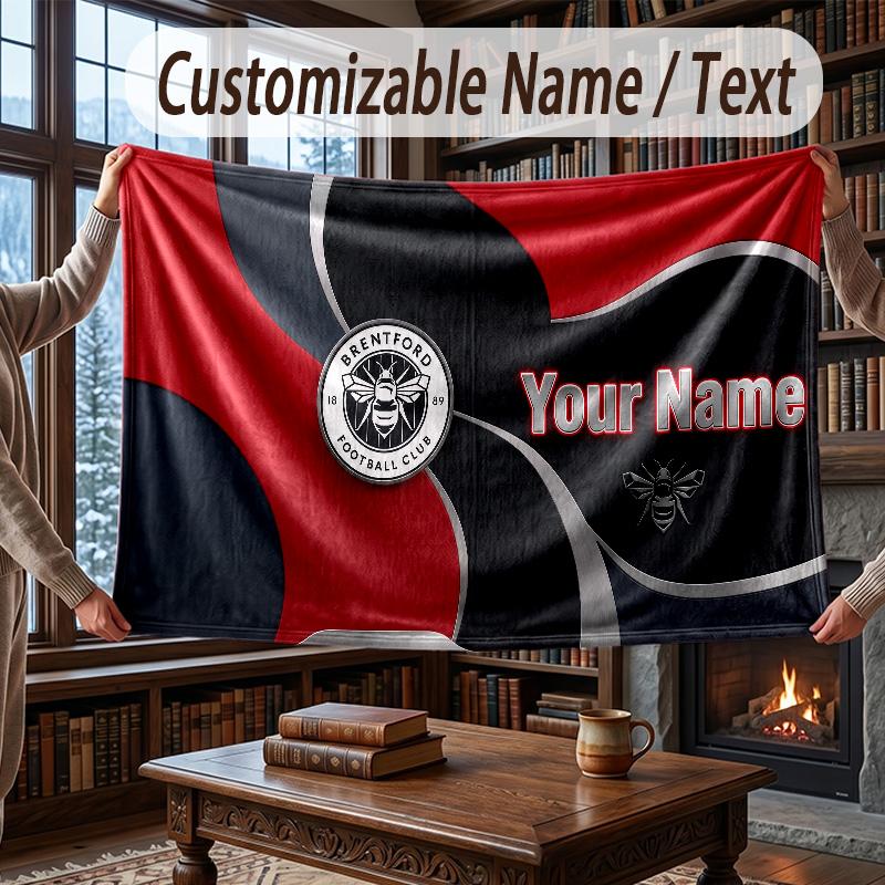 Coperta Plaid in Flanella con Nome Personalizzato Modello Calcio Brentford Calda Decorazione per la Casa