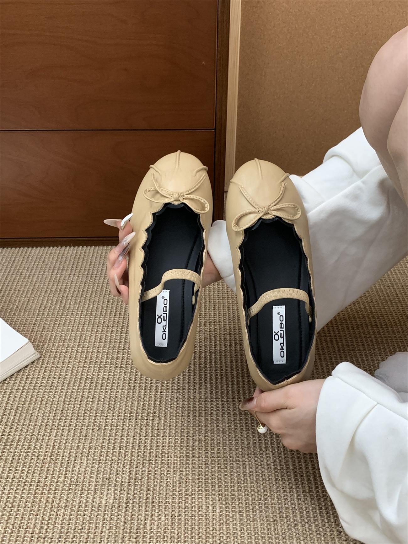 

French temperament silver light mouth bow single shoes women s 2025 autumn round head commuting skirt beautiful Mary Jane shoes 39 абрикосовый