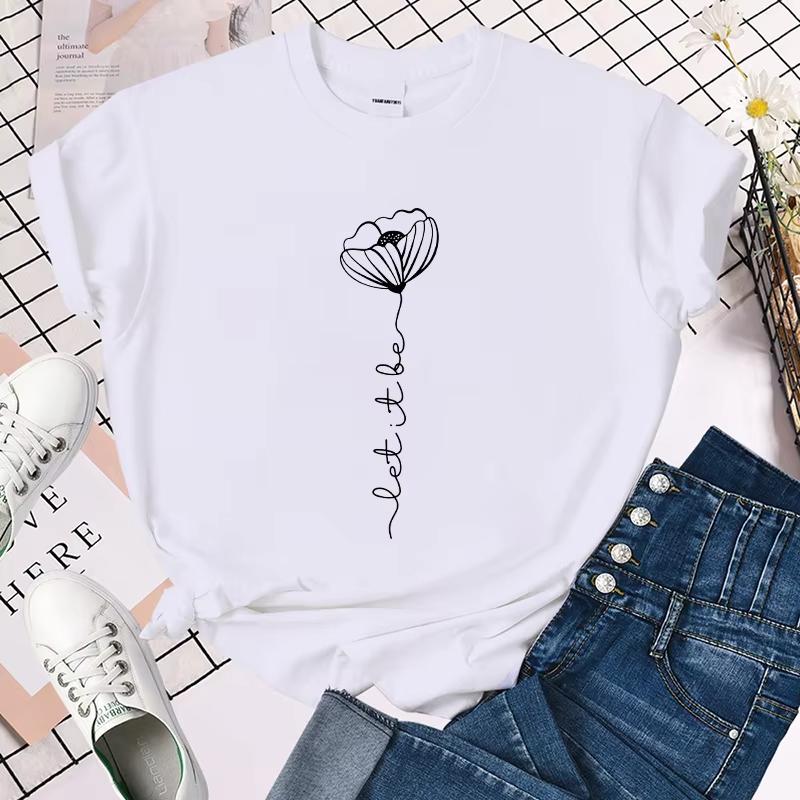 (Premium Tshirt) Hot Sales Let It Be Flower T Shirts Women Summer Cool Short Sleeves Personality Harajuku TShirt