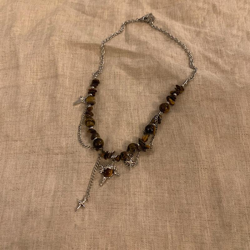 

Ожерелье из титановой стали с неправильным тигровым глазом и кошачьим глазом, личностный деликатный дизайн, цепочка для ключицы, новое модное ожерелье для женщин