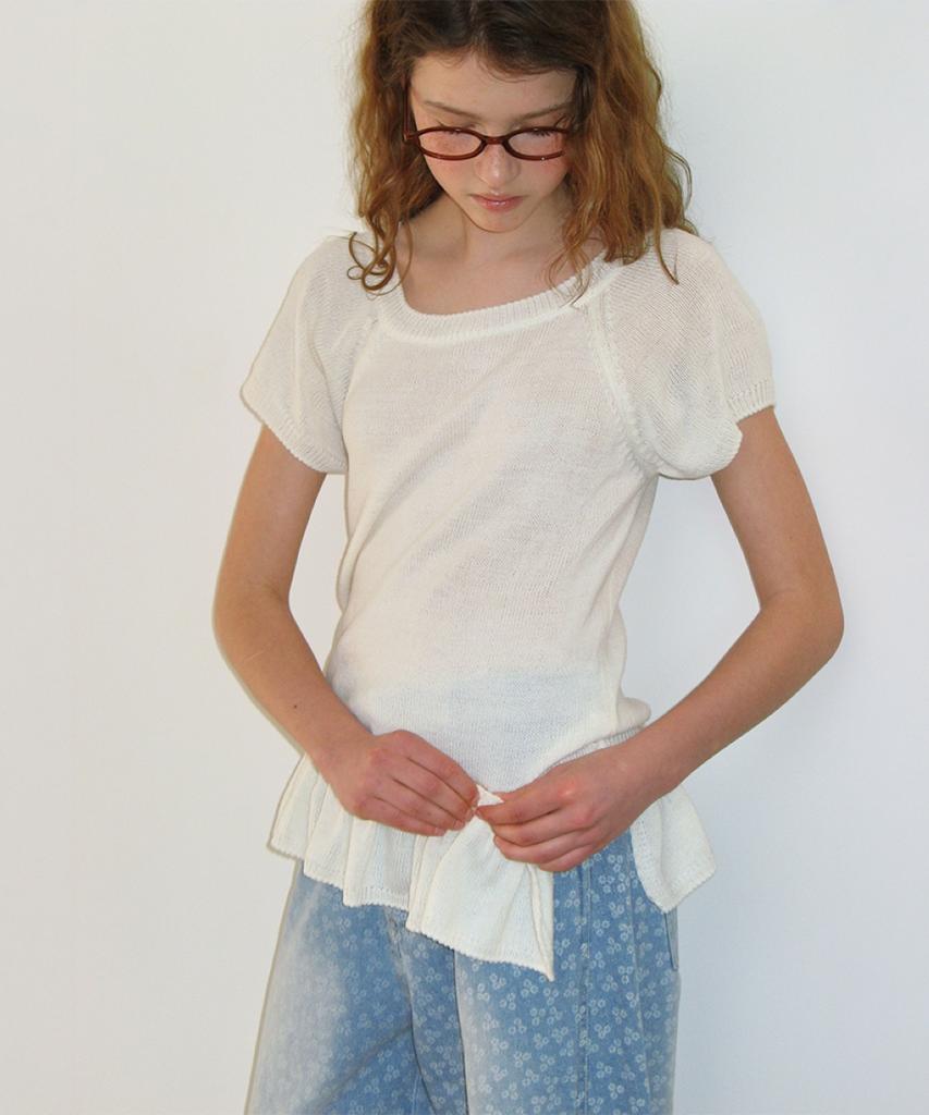 RONRON Detachable Ruffle Hem Knit Ivory