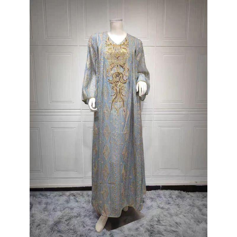 

Fashion New Arrival Ethnic Style Sequin Embroidery Embroidered Loose Dress Sequin Embroidered Dress Light green XL