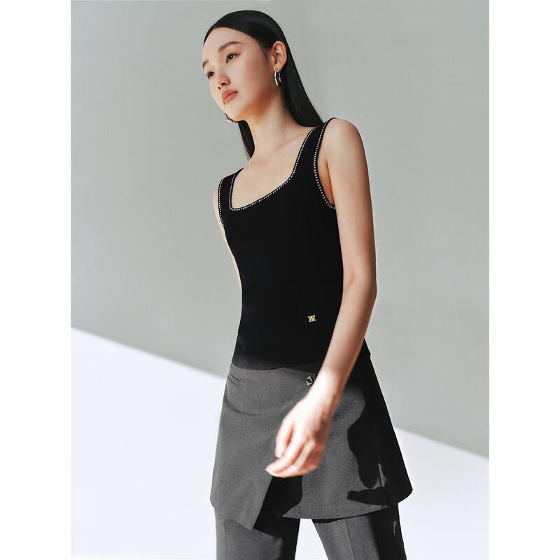 PEACEBIRD Women's Square Neck Contrast Knit Vest