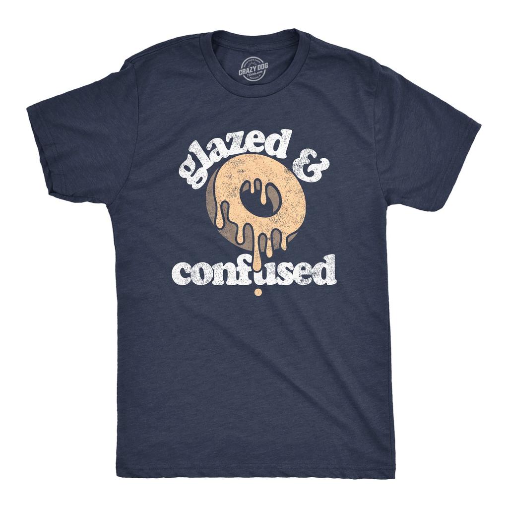 Mens Glazed and Confused T Shirt Funny Sarcastic Donut Graphic Novelty Tee for