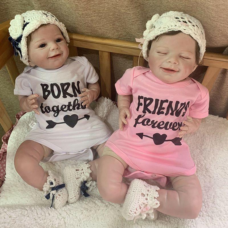 Realistic 22'' Reborn Sleeping Twins Dolls With Hand Rooted Mohair Eyelashes