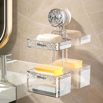 1 Caja de jabón con ventosa Montaje en pared sin perforaciones Estante de baño Caja de jabón de doble capa con drenaje