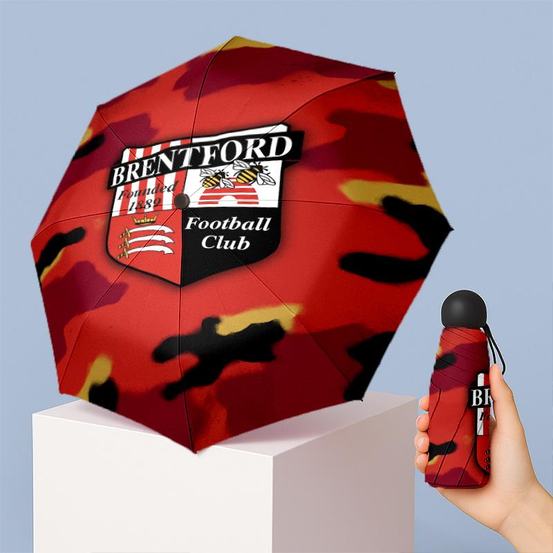 Brentford Football Pattern Printed Mini 5 Folds 8 Ribs Compact Umbrella Windproof Waterproof Lightweight Portable Folding