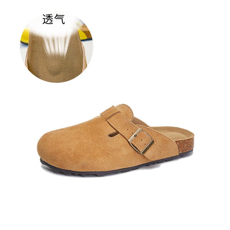 Leather flat-bottomed slippers women's 2025 summer new bag head half slippers versatile sandals women wear casual women's shoes trend