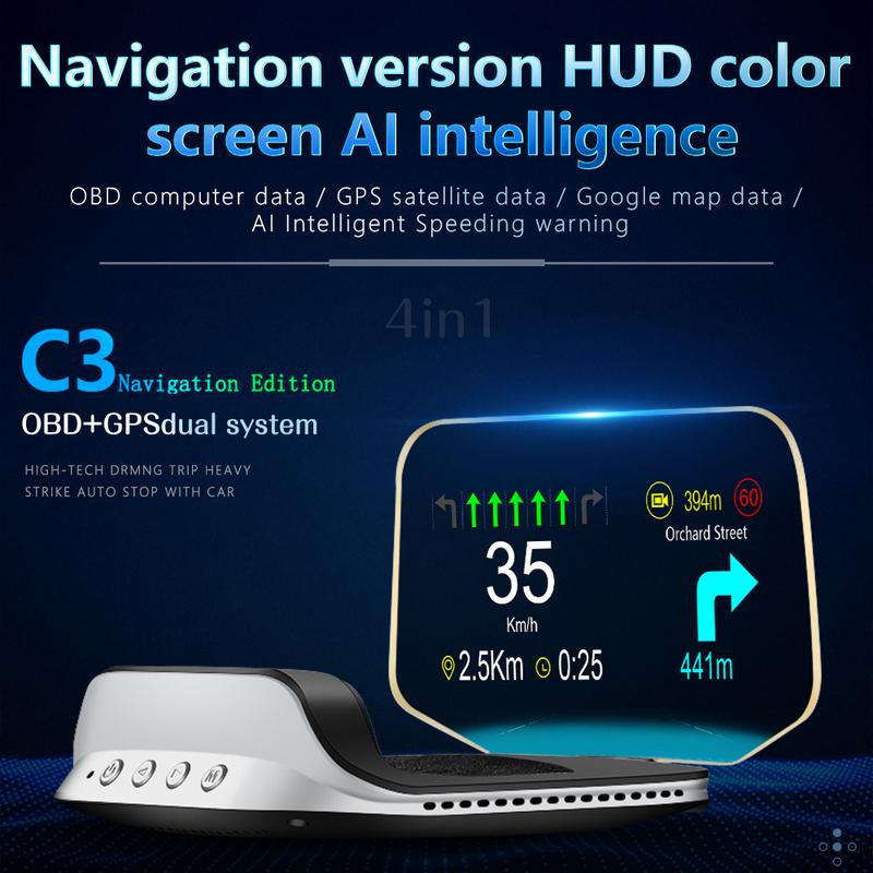 GPS + OBD Head Up Display C3 HUD Car Electronic Auto Speedometer Protable Car Accessories Navigation and Non Navigation Versions