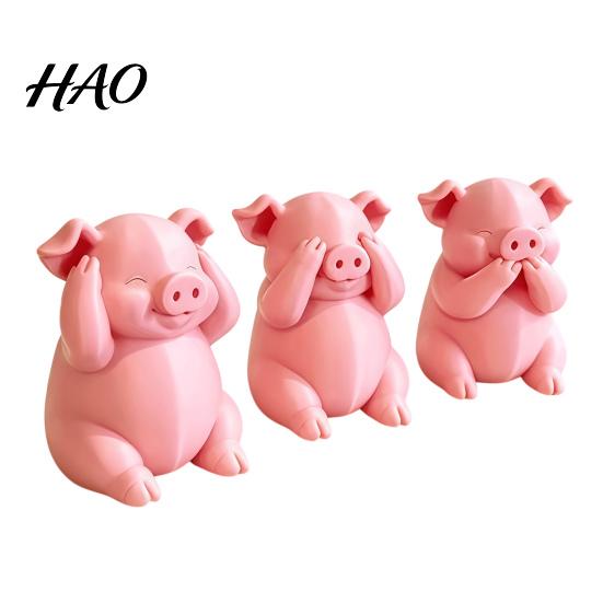 Adorable Animal Figurine for Home Decor 3 Pcs Cute Mini Pig Figurines, 3D Printed See Hear Speak No Evil Kawaii Bedroom Pink Statue, Novelty