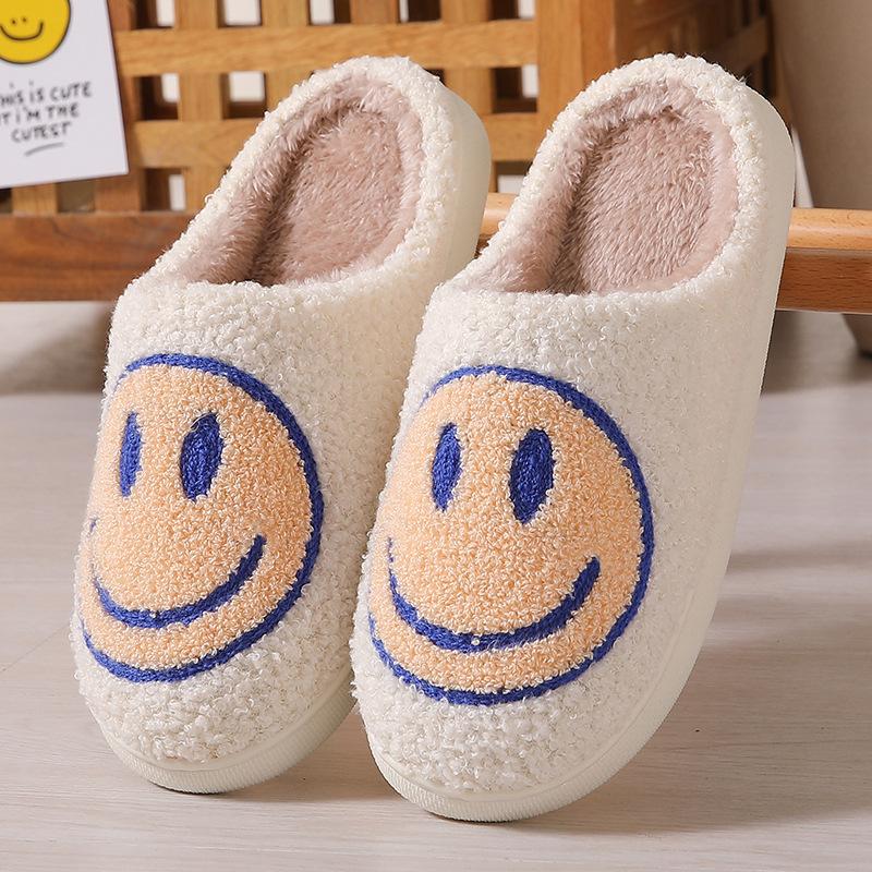 Winter cute cartoon smiley face home cotton slippers home fluffy slippers female couple warm slippers indoor