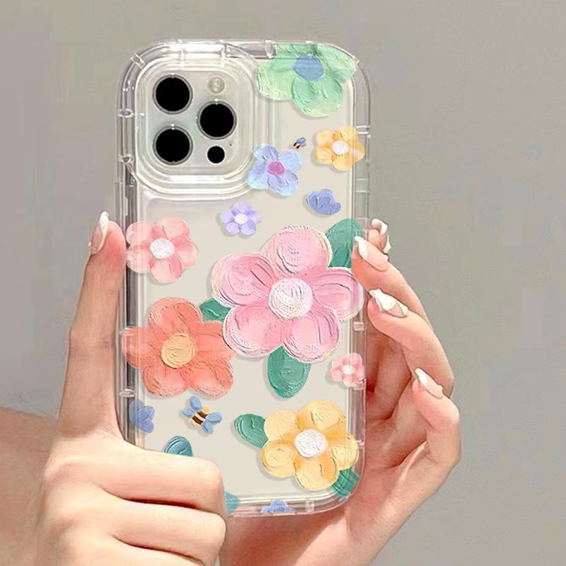 Silicone Transparent Phone Case For iPhone 11 16 13 15 Pro Max 14 12 XS X XR 7 8 Plus SE 16promax Shockproof Flower Funda Cover