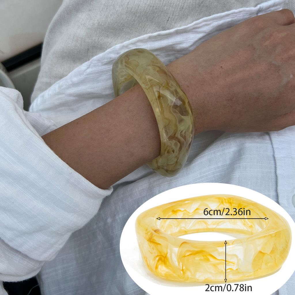 Irregular Wind Smudging Acrylic Bracelet, Exaggerated Translucent Gold Foil Resin Wide-Sided Bracelet