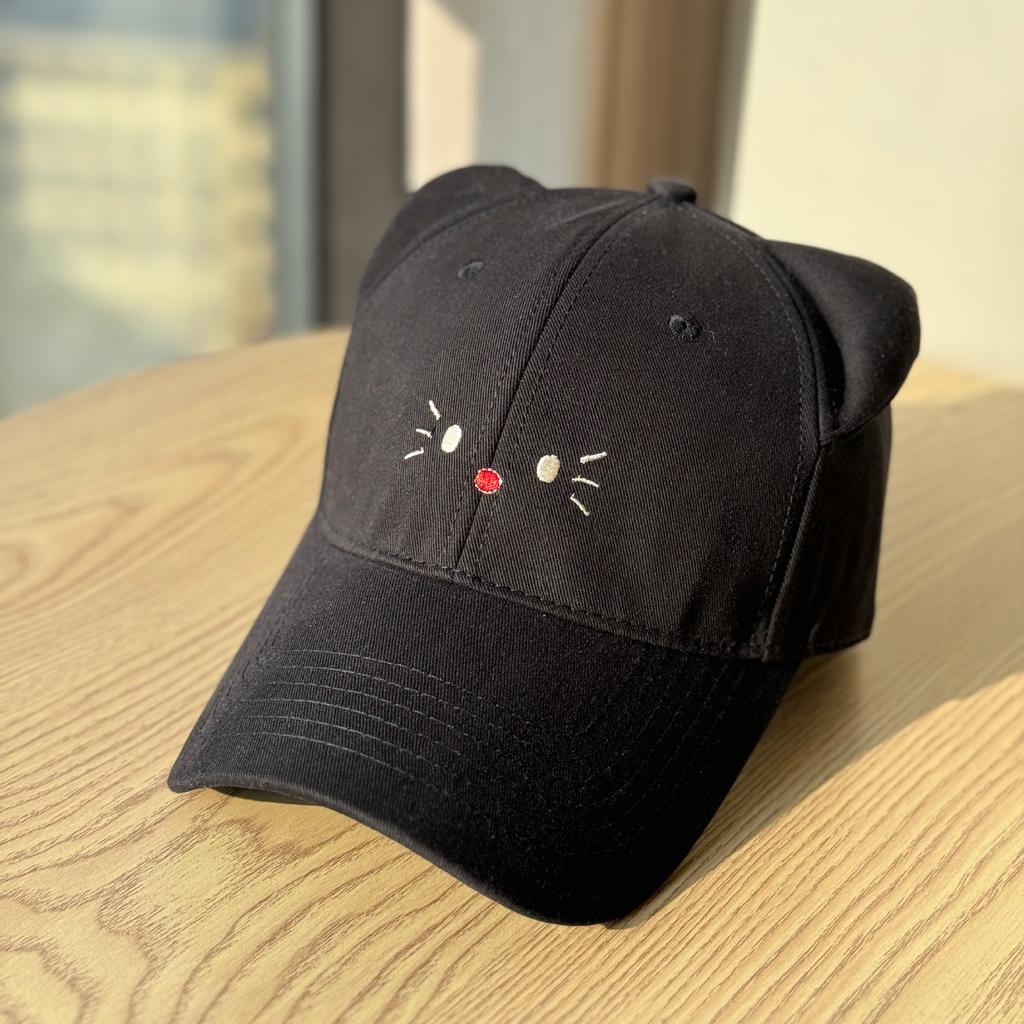Cute cartoon kitten hard-brim baseball cap for women, sweet girl style, versatile, wide brim, makes the face look smaller, cartoon hat