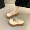 Thick-soled One-pedal Pearl Baotou Half Slippers Women's Outer Wear 2025 Spring and Summer New French Mary Jane Cool Slippers
