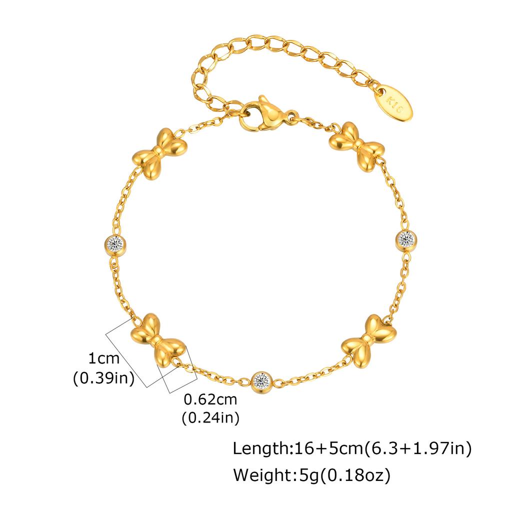 Vnox Stainless Steel Bowknot Chain Bracelet For Women With Small Zircons Trendy Family Jewelry Gift To Mom Daughter