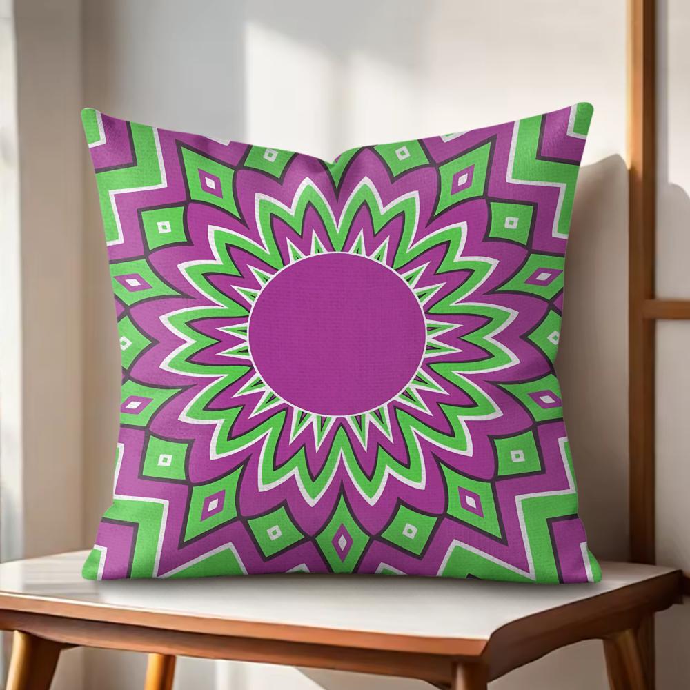 Optical Illusion Circular Radial Cushion Cover Natural Linen Organic Fabric DoubleSided Printing Couch Pillow Covers Home Decor