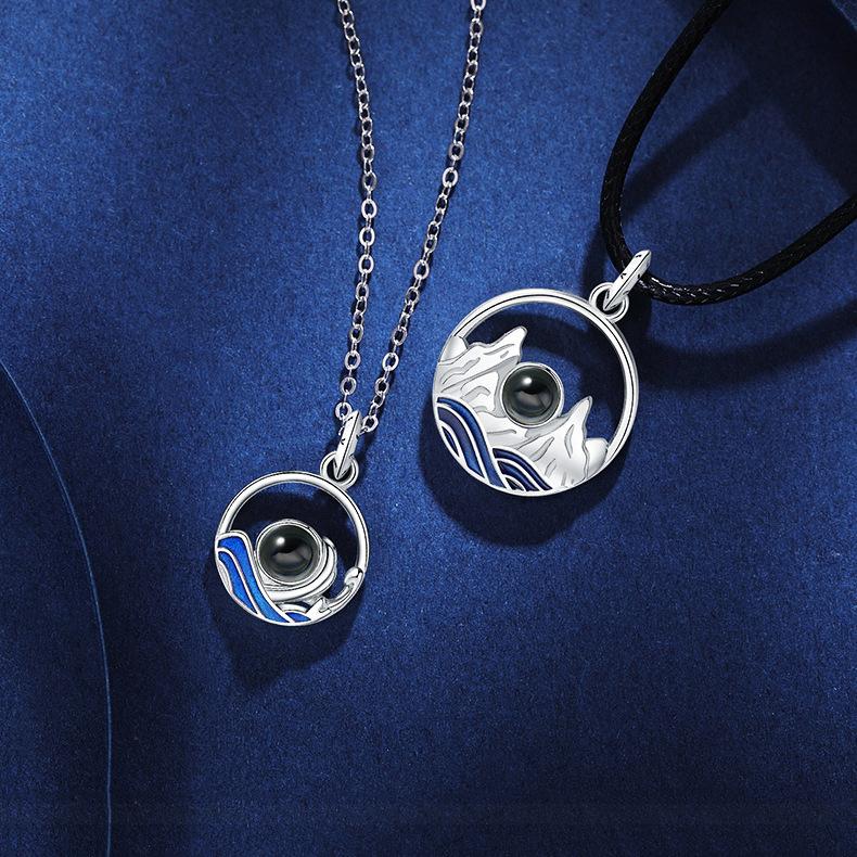 Ein Paar Projektionshalskette für Männer und Frauen, Einfache Trendige Anhänger Schlüsselbeinkette