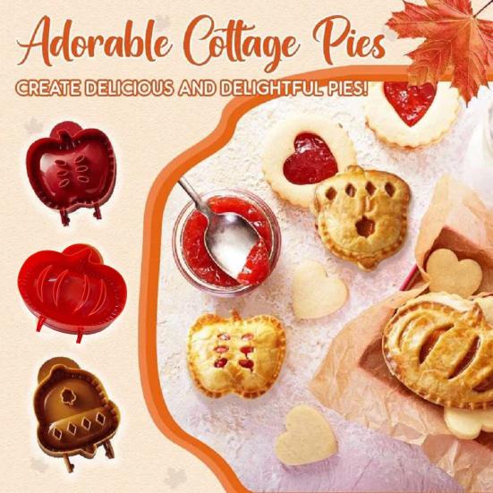 3Pcs Fall Hand Pie Mold Plastic Cutters Apples Pumpkin Ghost Shapes Cake Mold Food-Grade Baking Tools for Halloween Christmas Treats