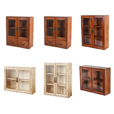 Bucolic Desktop Storage Cabinet with Glass Door Pine Wood Organizers for Countertop Display and Everyday Items Use