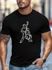 Unisex Black Crew Neck Tee White Line Art Rock Musician Playing Double Bass Upright Cello Jazz Band Performer Soft Cotton Male Tops