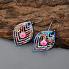 Natural Pink Sapphire Copper Multi Electroformed Art Deco Drop Dangle Earrings V-90