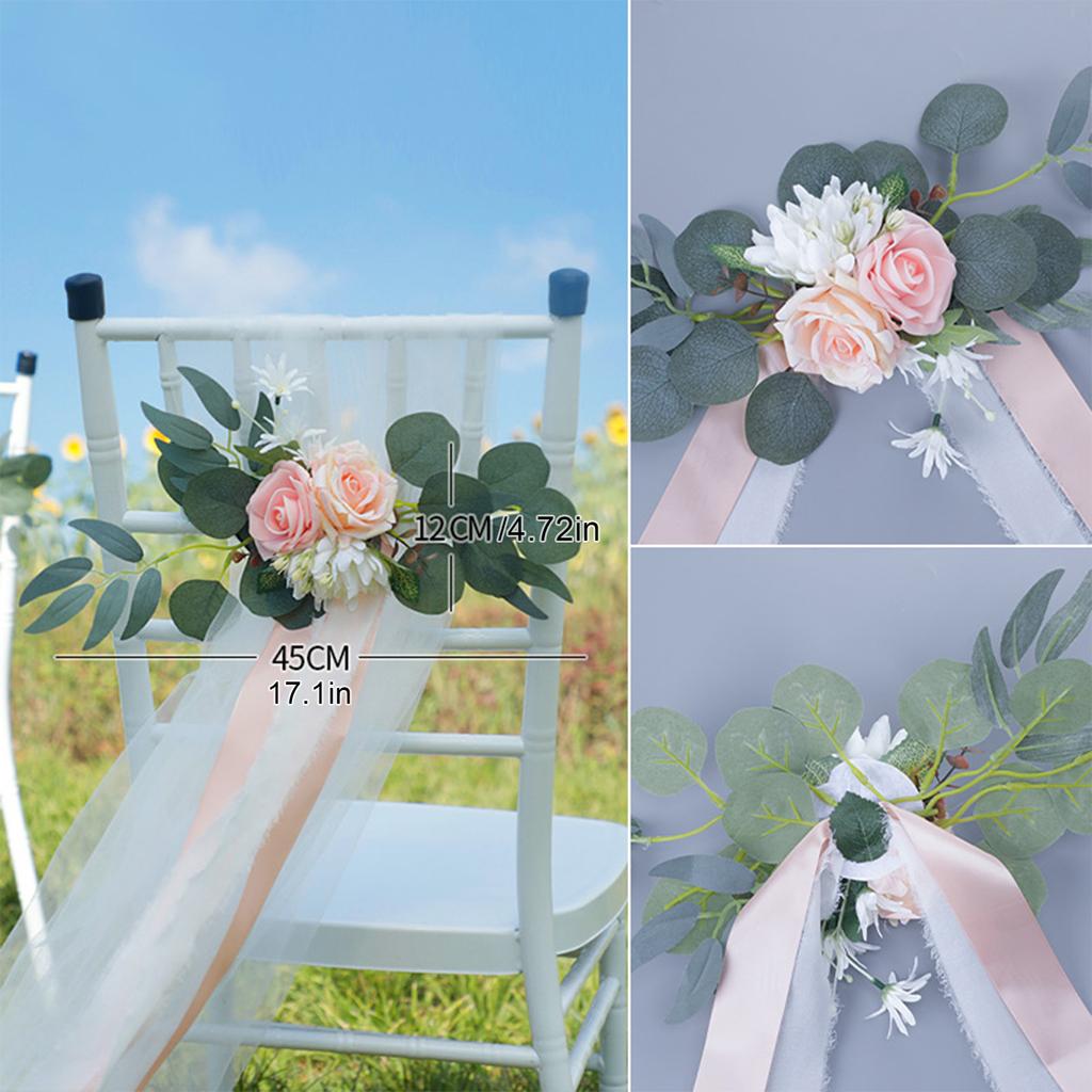 Chair Back Flower Reusable Artificial Rose Decoration for Outdoor Wedding Celebration Party Photography Pinkish