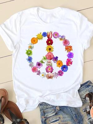 Μπλουζάκια Γραφικό T-shirt Λουλούδι Ειρήνης Στυλ 90s Ρούχα Καλοκαιρινό Κοντομάνικο Γυναικεία Casual Γυναικεία Μόδα Γυναικείο T-Shirt Ρούχα