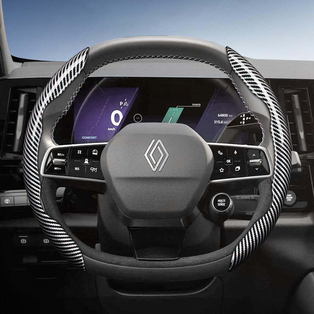 EXHN9 Suitable for Renault Carbon Fiber Texture Steering Wheel Cover with Segmented Quick-Release Design Sandero Clio Duster 