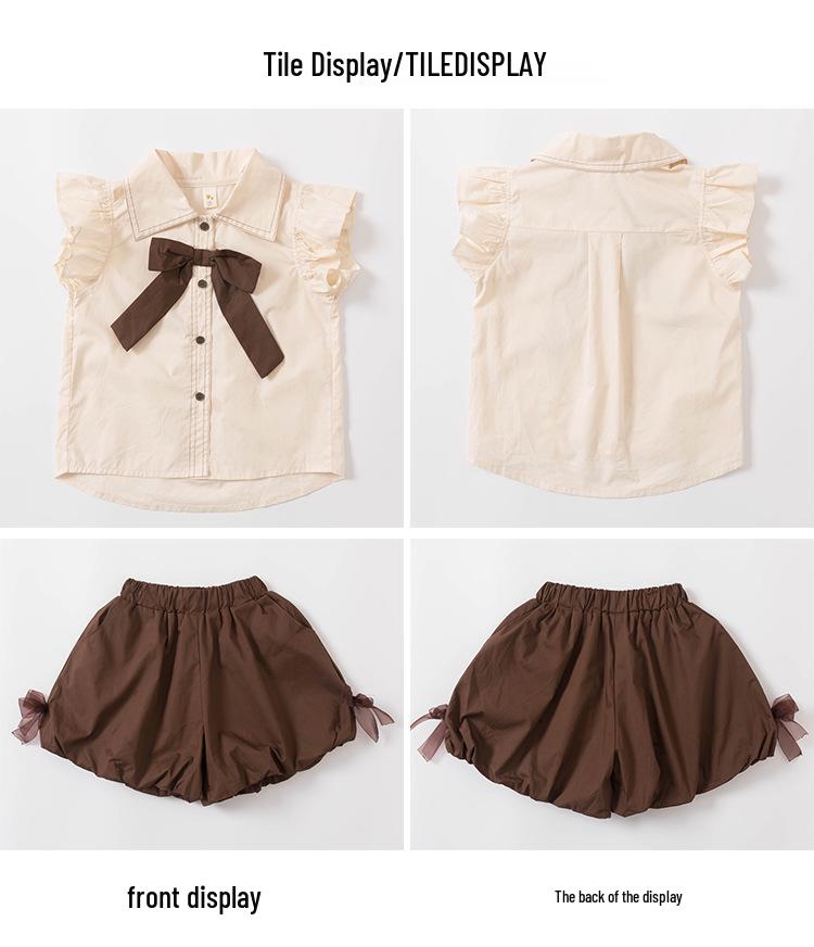 Summer 2025 Girls' Bow Blouse & Shorts Set - Fashionable Baby Girl Casual Outfit