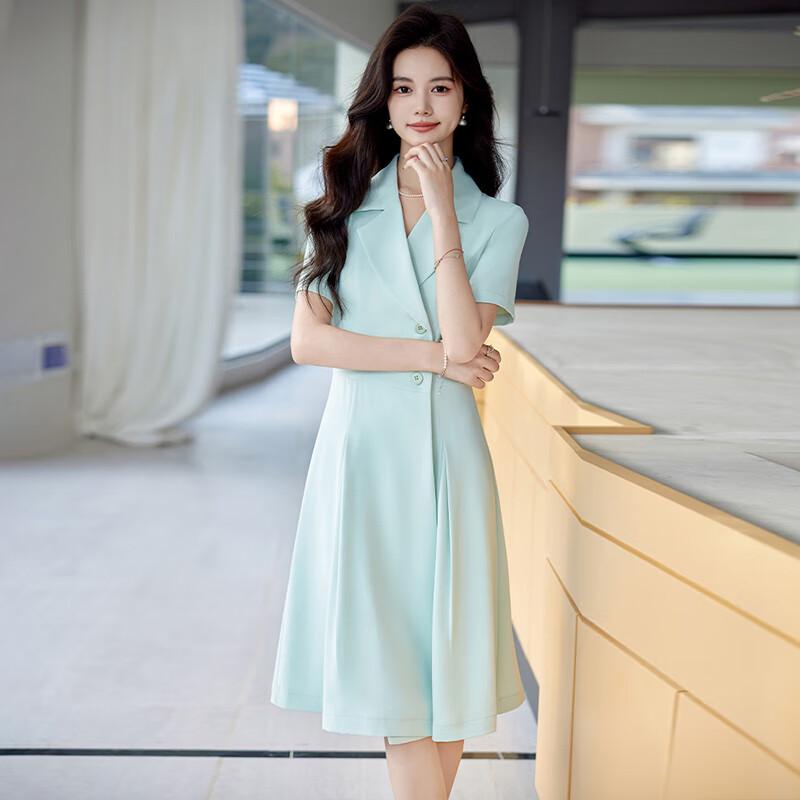 Women's Short Sleeve Lapel A-line Suit Dress