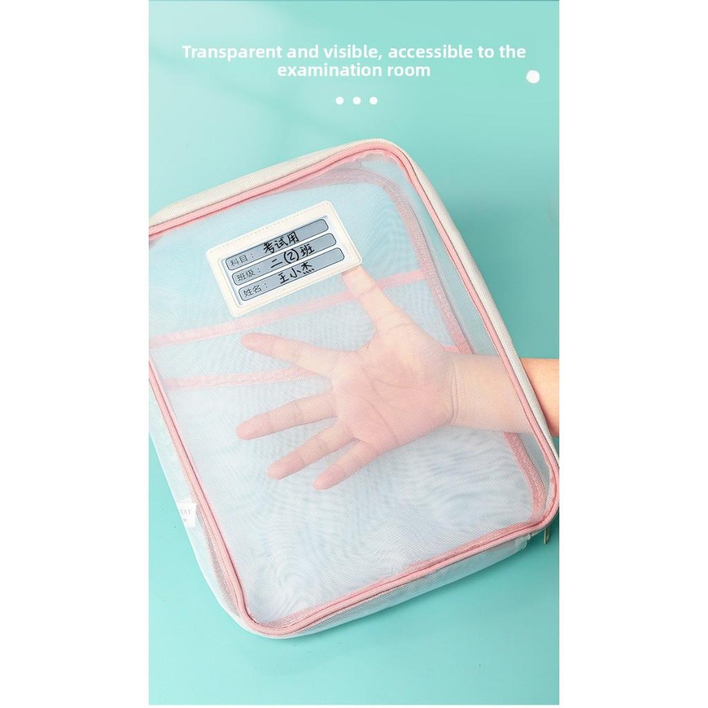 1 A4 Zipová taška na dokumenty - Odolná nylonová úložná taška na spisy, Průhledná úložná taška na zkušební papíry, knihy a kancelářské potřeby s uchem