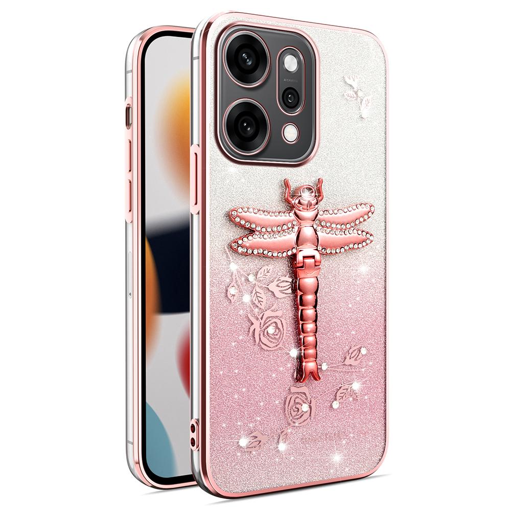 

KADEM For Oppo Reno14 5G (Global) Case Dragonfly Kickstand TPU Flowers Glitter Phone Cover Pink