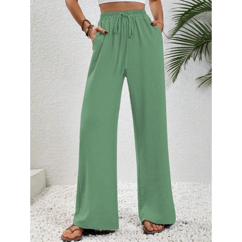 Dámské kalhotové módní jednobarevné kalhoty s elastickým pasem se širokými nohavicemi pro volný čas