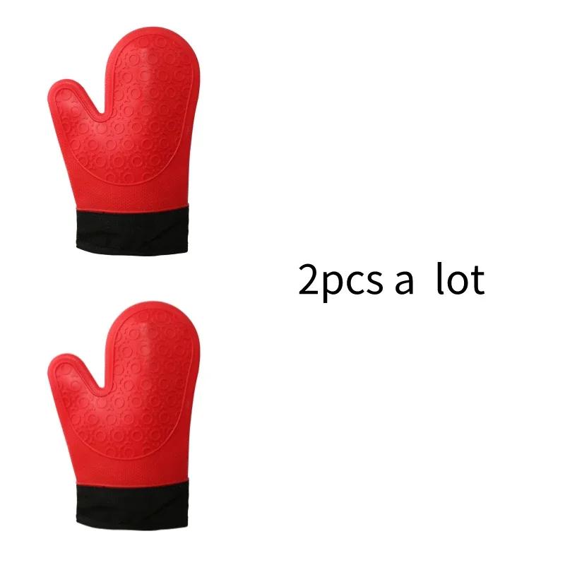 Bestseller Roter Silikon Küchen Ofenhandschuh Topflappen mit Extra Langem Canvas Ärmel Steppung zum Grillen und BBQ