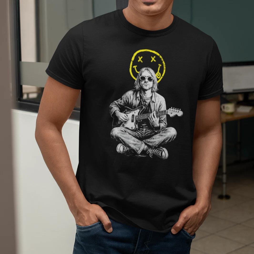 Nirvana Kurt Black T-Shirt - light Polyester - Grunge Alternative Rock Punk tee M