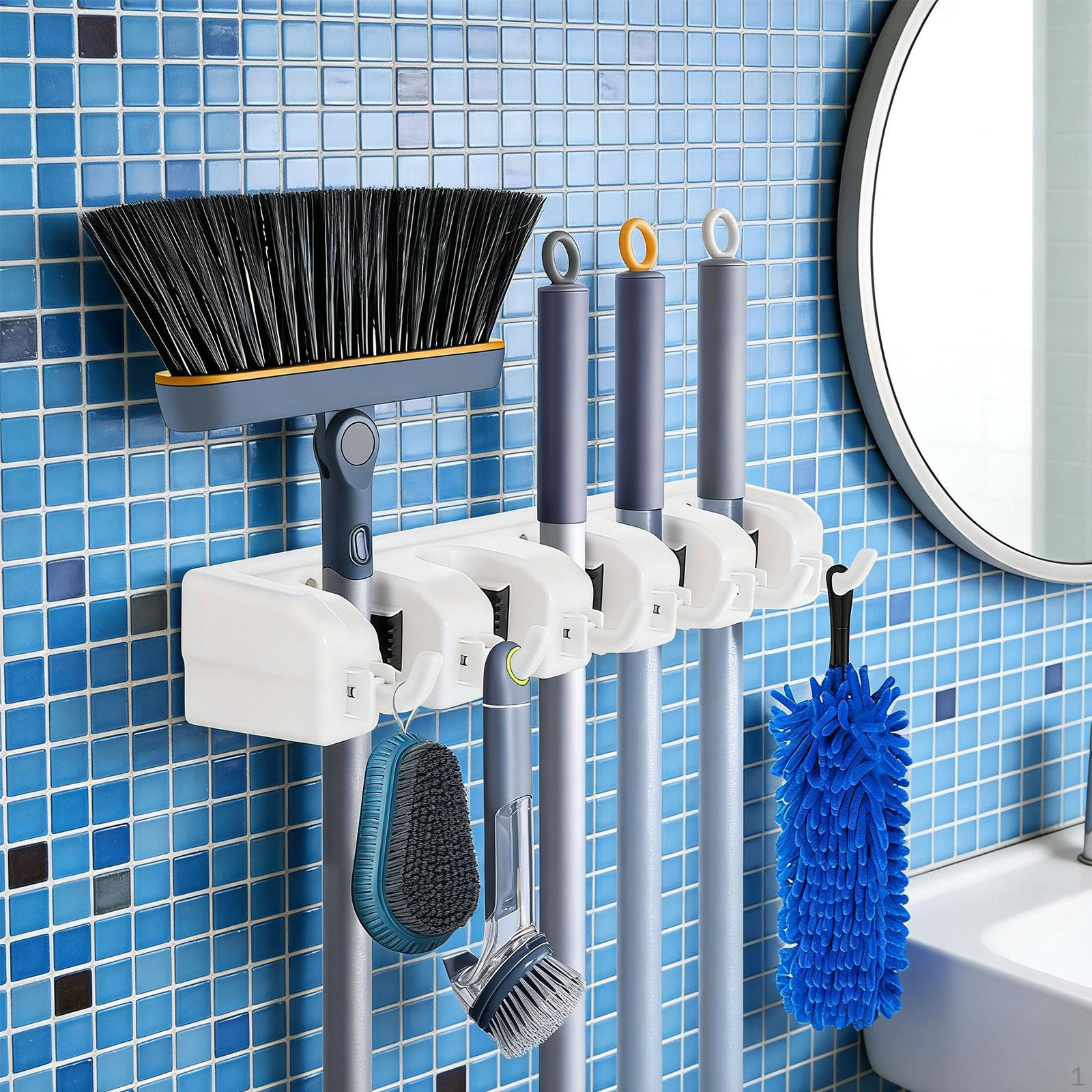 

Broom Wall Mount Bracket Space Saving Non Slip Mop Storage Rack for Basement Tool Garage білий