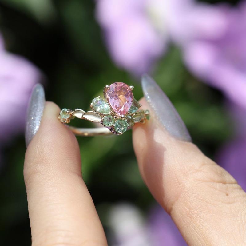 New Women's Colored Diamond Ring Ins Internet Celebrity Jewelry Alloy Inlaid Water Drop Zircon Jewelry