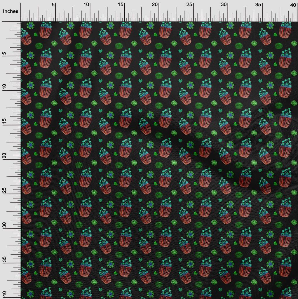 oneOone Cotton Cambric White Fabric Heart,Floral & Cupcakes Fabric For Sewing Printed Craft Fabric By The Yard 42 Inch