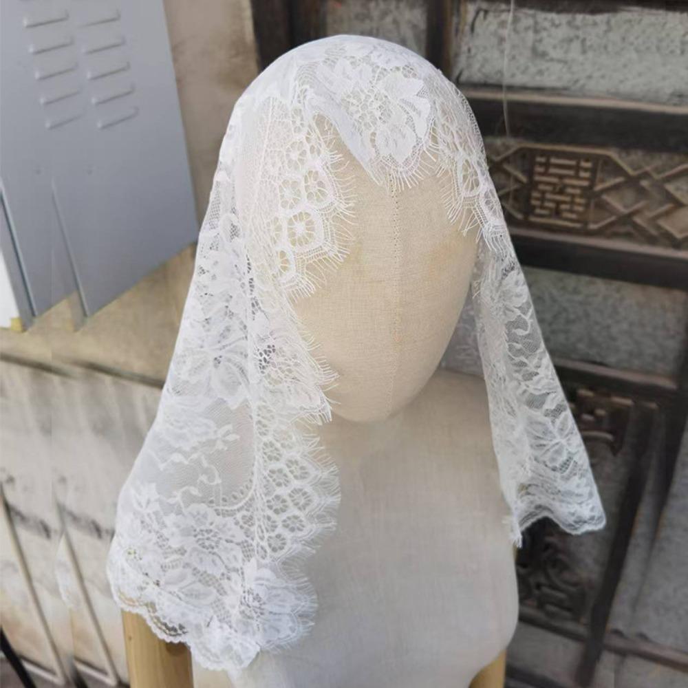 

Hollow Wedding Lace Shawl Flower Bride Head Gauze Elegant Veil Prayer Shawl Woman білий