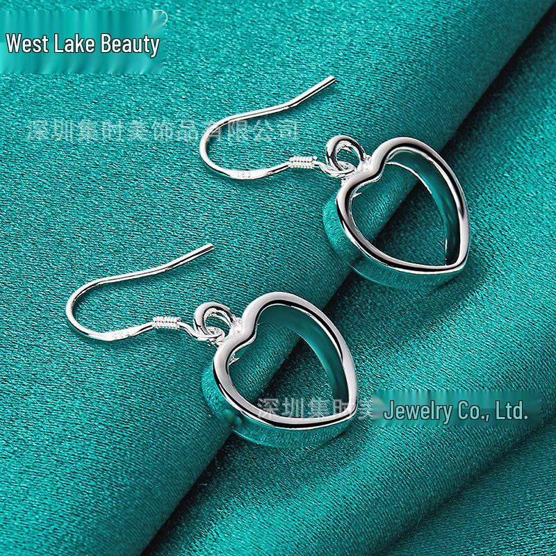 Silver Hollow Heart-Shaped Earrings for Women by West Lake Jewelry