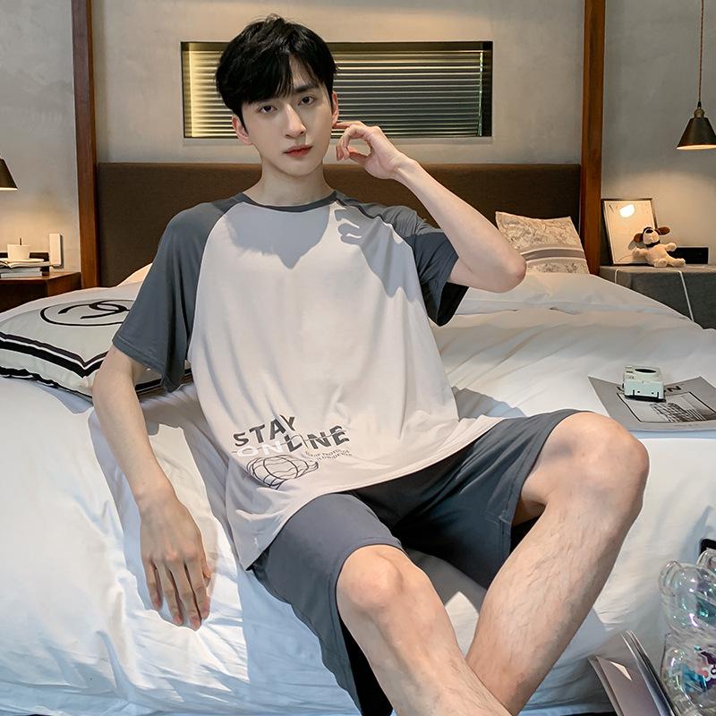 Men's Summer Modal Pajama Set: Korean Style Short-Sleeved Top and Shorts for Teens and College Students