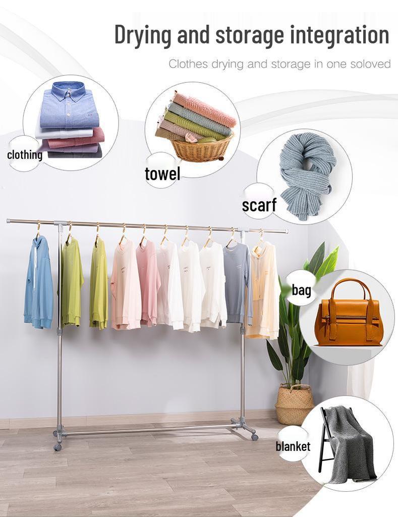 Double-Layer Telescopic Clothes Drying Rack: Outdoor/Indoor, Extendable, Mobile, Single-Pole Rack