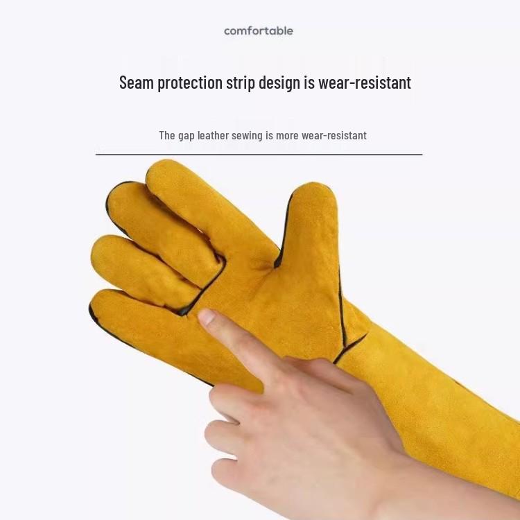 Fleece-lined Cowhide Welding Gloves - Heat Resistant, Soft, Wear-Resistant, Winter Warm, Extended Protection.