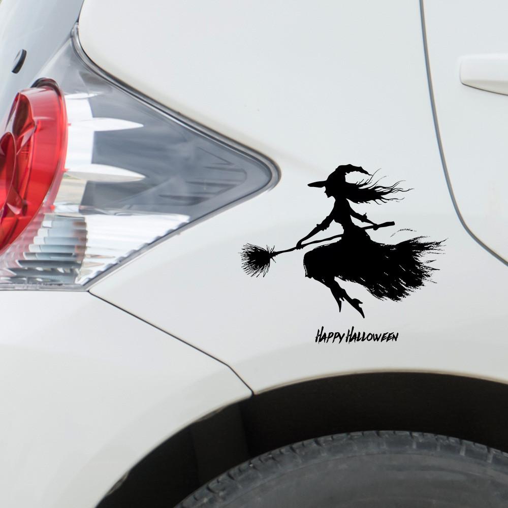 Halloween Black Broom Riding Witch Decoration Paste Painting For Wall And Car