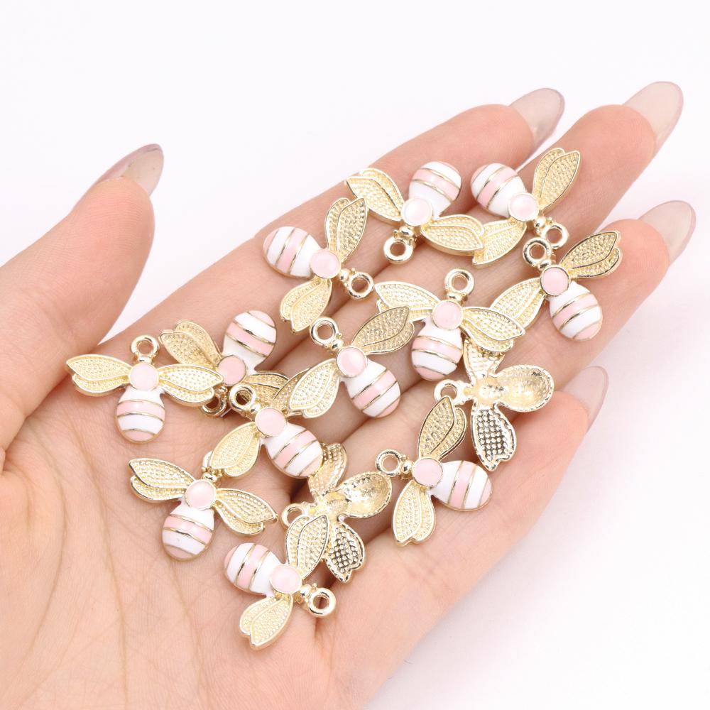 10Pcs 22*17mm Gold Colour Alloy Enamel Bee Pendant Oil Dripping Animal Charms for Jewelry Making DIY Necklace Earrings Accessory