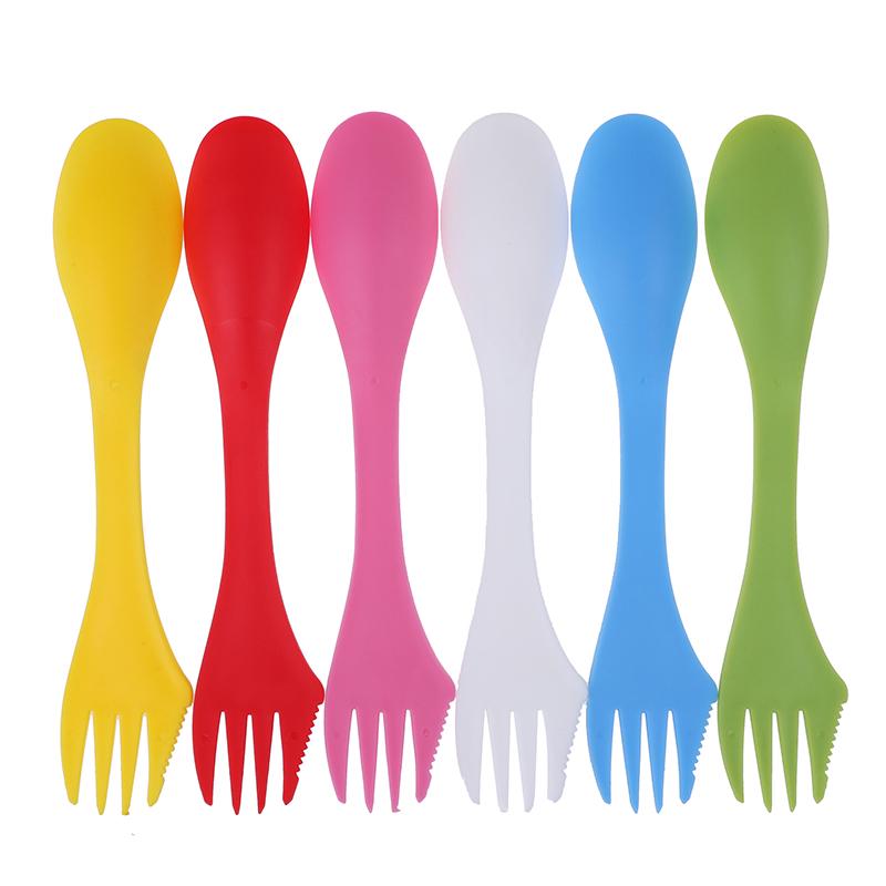 1Pc 3 In 1 Spoon Fork Cutter Travel Camping Hiking Picnic Utensils Plastic Spork