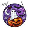 Creative Halloween Souvenirs Stained Glass Suncatcher Ornament Vintage Hanging Window Decor with Pumpkin Ghost Bat Witch Decorations Hat Pattern,