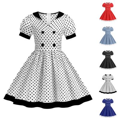 Fashion Summer Waist Polka Dot Dress Sweet Square Neck  Girls Women's Clothing
